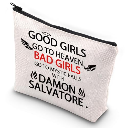 G2TUP The Vampire Diaries Inspired Damon Fans Kosmetiktasche Bad Girls Go to Mystic Falls with Damon Salvatore TVD Show Series Geschenk von G2TUP