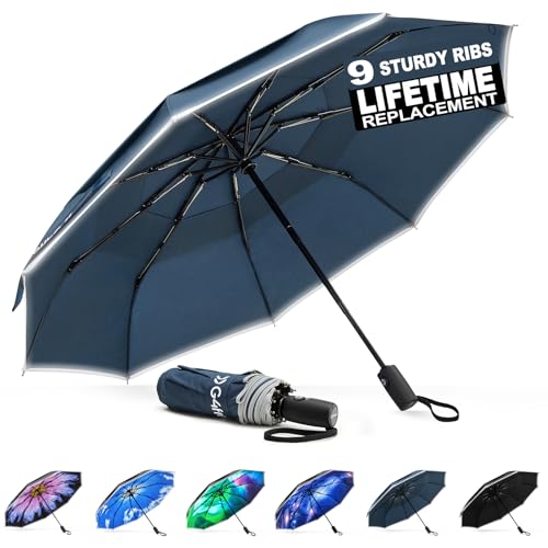 G4Free 42 inch Winddichter Kompakt-Reiseschirm für Regen & Sonne, Doppeldach-Regenschirm mit Reflektorstreifen, Automatischer Taschenschirm mit Schutzhülle für Damen und Herren von G4Free