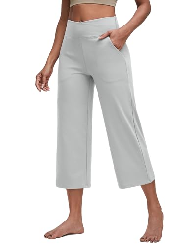 G4Free Yoga Hose Damen mit Taschen Bootcut Yogahose Hohe Taille Weites Bein Caprihose Überkreuzte Taille Weites Bein Anzughose Elegant für Arbeiten Sport Yoga von G4Free