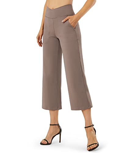 G4Free Yoga Hose Damen mit Taschen Bootcut Yogahose Hohe Taille Weites Bein Caprihose Überkreuzte Taille Weites Bein Anzughose Elegant für Arbeiten Sport Yoga von G4Free