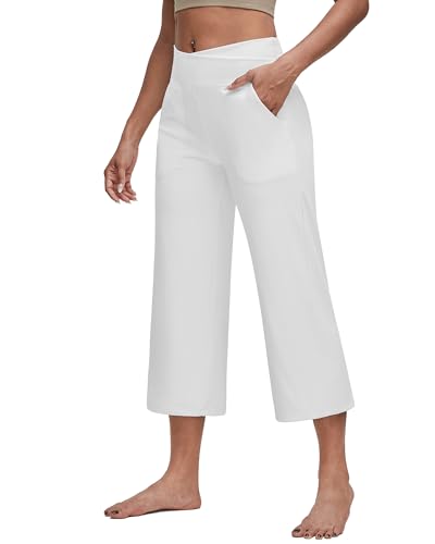 G4Free Yoga Hose Damen mit Taschen Bootcut Yogahose Hohe Taille Weites Bein Caprihose Überkreuzte Taille Weites Bein Anzughose Elegant für Arbeiten Sport Yoga von G4Free