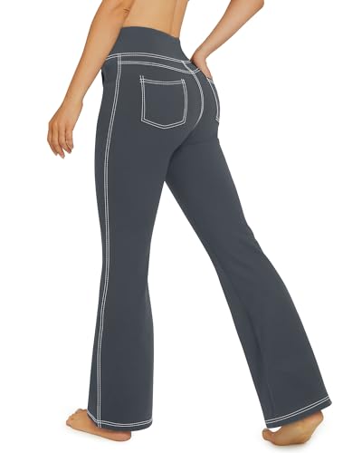 G4Free Yogahose Damen Schlaghose Yoga Stretch Hosen Damen Hohe Taille Bootcut Jeans Freizeithose Sporthose Training Fitness Arbeit Grau,S von G4Free