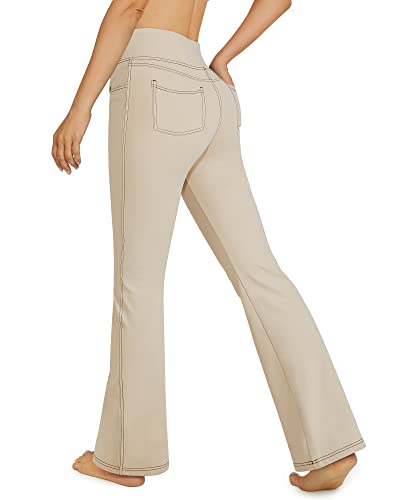 G4Free Yogahose Damen Schlaghose Yoga Stretch Hosen Damen Hohe Taille Bootcut Jeans Freizeithose Sporthose Training Fitness Arbeit Khaki,XL von G4Free