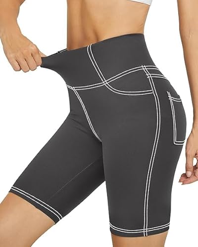 G4Free Damen Gym Shorts Leggings Hohe Taille Radlerhose Yoga Blickdichte Laufhose mit Tasche Strumpfhosen für Gym Training Fitness Jogging von G4Free