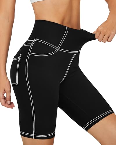 G4Free Damen Gym Shorts Leggings Hohe Taille Radlerhose Yoga Blickdichte Laufhose mit Tasche Strumpfhosen für Gym Training Fitness Jogging von G4Free