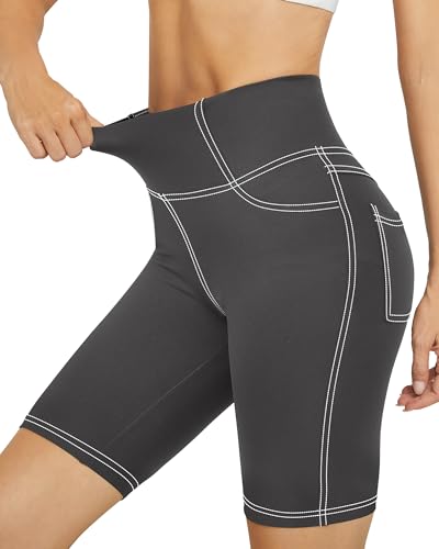 G4Free Damen Gym Shorts Leggings Hohe Taille Radlerhose Yoga Blickdichte Laufhose mit Tasche Strumpfhosen für Gym Training Fitness Jogging von G4Free