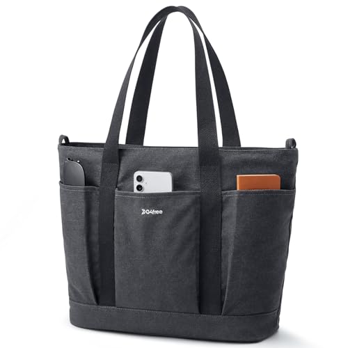 G4Free Handtasche Damen Groß Shopper Tasche Leinwand Tote Tasche mit Reißverschluss für Frauen, Tragetaschen mit Taschen für Arbeit und Reisen von G4Free