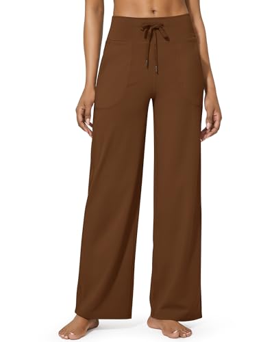 G4Free Yogahose Damen Jogginghose Baggy Hose Weite Bein Sporthose Freizeithose Elegant Straighthose mit Drawstring Taschen Weich Bequeme Anzughose Geschäft Arbeit für Arbeiten(Dark Coffee,XXL) von G4Free