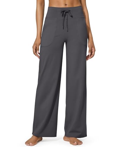 G4Free Yogahose Damen Jogginghose Baggy Hose Weite Bein Sporthose Freizeithose Elegant Straighthose mit Drawstring Taschen Weich Bequeme Anzughose Geschäft Arbeit für Arbeiten(Dunkel Grau,M) von G4Free