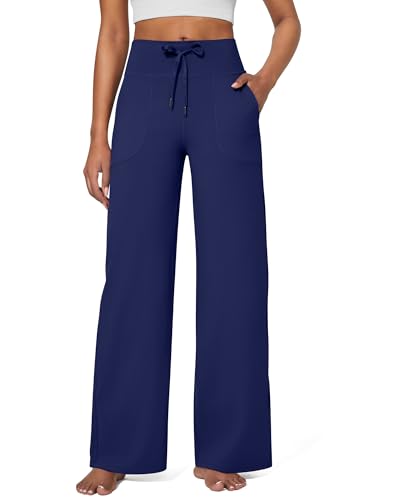 G4Free Yogahose Damen Jogginghose Baggy Hose Weite Bein Sporthose Freizeithose Elegant Straighthose mit Drawstring Taschen Weich Bequeme Anzughose Geschäft Arbeit(Petite,Königlich Blau,M) von G4Free