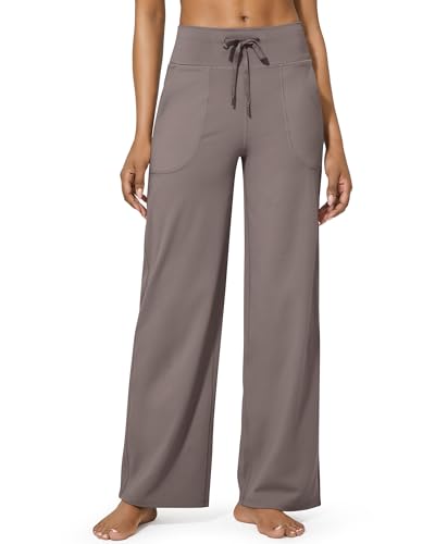 G4Free Yogahose Damen Jogginghose Baggy Hose Weite Bein Sporthose Freizeithose Elegant Straighthose mit Drawstring Taschen Weich Bequeme Anzughose Geschäft Arbeit für Arbeiten(Taupe,XL) von G4Free