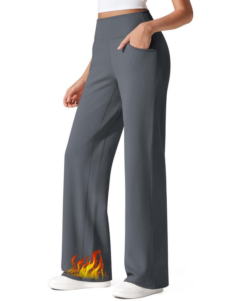 G4Free Jerseyhose Thermohose Damen Winterhose Gefüttert Hohe Taille Jogginghose mit Taschen Weites Bein Freizeithose Herbst Winter von G4Free