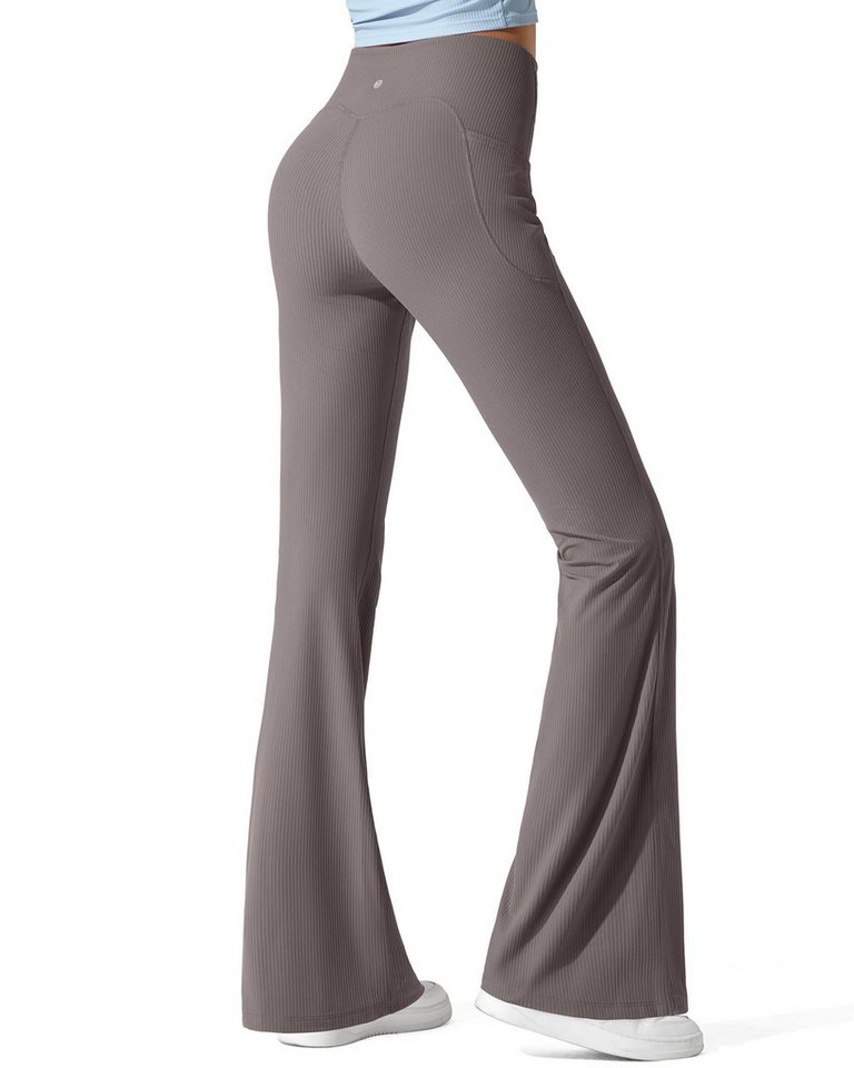 G4Free Jogginghose G4Free Damen hoher Schlaghose gerippte Yogahose Jogginghose Klassisch Loungehose ausgestellte Sportleggings mit Taschen von G4Free