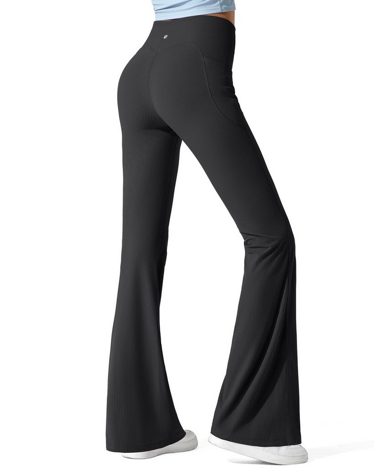 G4Free Jogginghose G4Free Damen hoher Schlaghose gerippte Yogahose Jogginghose Klassisch Loungehose ausgestellte Sportleggings mit Taschen von G4Free