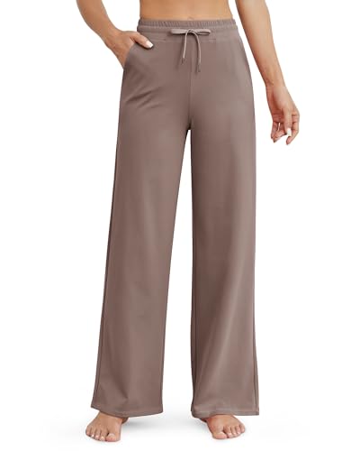 G4Free Weites Bein Jogginghose Damen Sporthose Lang Yogahose Kordelzug High Waist Hose Freizeithose mit Taschen(Taupe,M) von G4Free