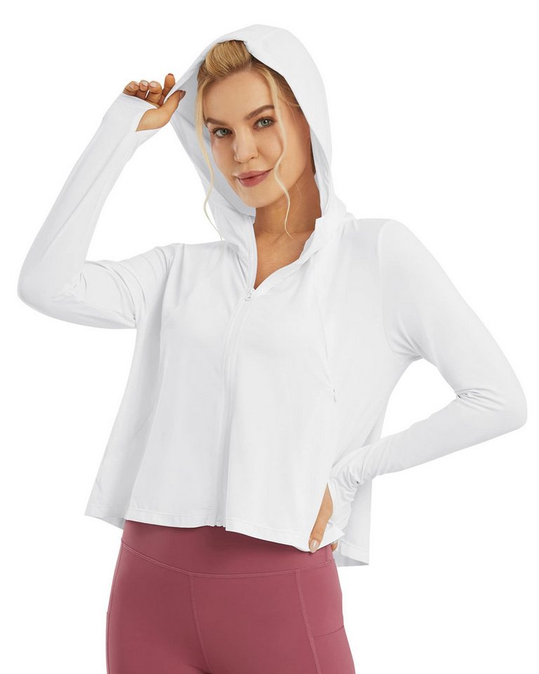 G4Free Langarmshirt G4Free Damen Sonnenschutz UV Kapuzen Jacke Leichte UPF Laufen Kühlung UPF Laufen Kühlung Feuchtigkeitsableitendes SPF Shirt Wandern von G4Free