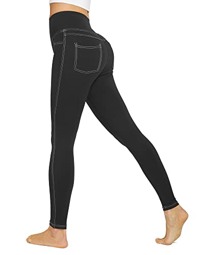 G4Free Leggings für Frauen Hohe Taille Stretchy Jeggings mit Taschen Bauchweg Jeans Look Leggings, Schwarz 1, X-Groß von G4Free