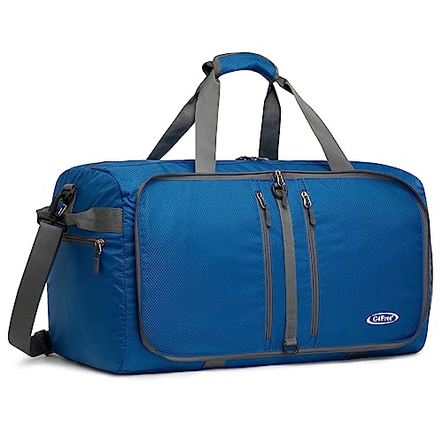G4Free Faltbare Seesack, 40 l/65 l, wasserabweisend, Reiserucksack, leichte Tragetasche für Übernachtung, Wochenendsport, Herren, Damen, dunkelblau, 65L von G4Free