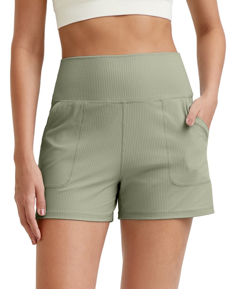 G4Free Shorts Damen Shorts Hohe Taille Jogginghosen Stretchhosen Gerippte sportlich zum Laufen Golf Lounge-Shorts mit Taschen von G4Free