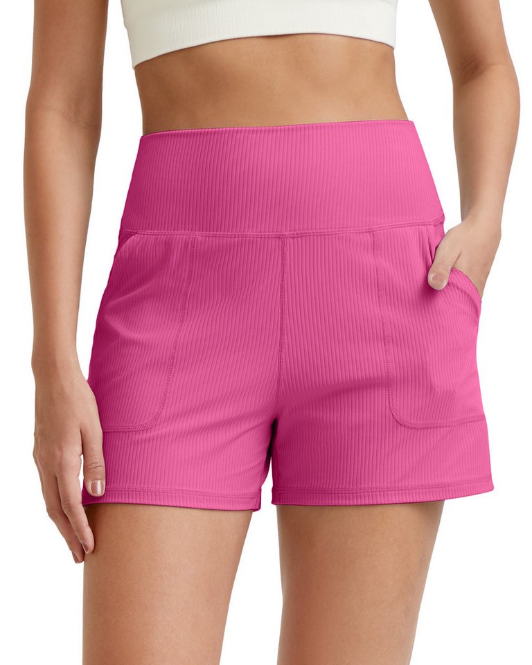 G4Free Shorts Damen Shorts Hohe Taille Jogginghosen Stretchhosen Gerippte sportlich zum Laufen Golf Lounge-Shorts mit Taschen von G4Free