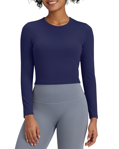 G4Free Langarmshirt Damen Activewear Longsleeve Sportshirt Fitness Crop Tops Basic Langarm Shirt Sport Oberteile Herbst Laufshirt Gym Yoga Workout(Marineblau,S) von G4Free
