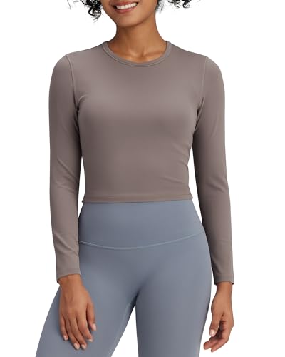 G4Free Sport Shirts für Damen Lang Langarmshirt Atmungsaktiv Laufshirts Langarm Sportshirt Gym Yoga Running Top Lagenhemden Freizeitshirt Workout Fitness(Taupe,L) von G4Free