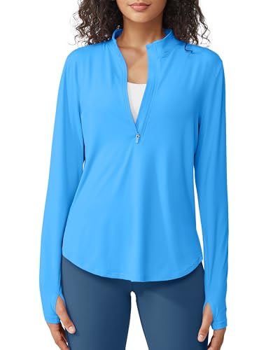 G4Free Sport Shirts für Damen Langarmshirts Sonnenschutz Shirt mit Halber Reißverschluss UPF 50+ Sport Blusen UV Schutz Leichte Schnell Trocknende Rashguards Draussen Sportshirt von G4Free