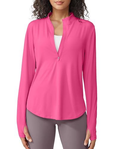 G4Free Sport Shirts für Damen Langarmshirts Sonnenschutz Shirt mit Halber Reißverschluss UPF 50+ Sport Blusen UV Schutz Leichte Schnell Trocknende Rashguards Draussen Sportshirt von G4Free