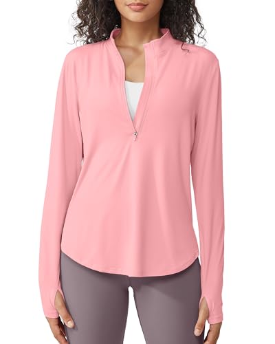 G4Free Sport Shirts für Damen Langarmshirts Sonnenschutz Shirt mit Halber Reißverschluss UPF 50+ Sport Blusen UV Schutz Leichte Schnell Trocknende Rashguards Draussen Sportshirt von G4Free