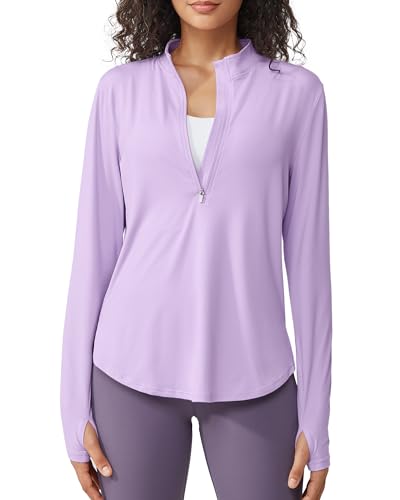 G4Free Sport Shirts für Damen Langarmshirts Sonnenschutz Shirt mit Halber Reißverschluss UPF 50+ Sport Blusen UV Schutz Leichte Schnell Trocknende Rashguards Draussen Sportshirt von G4Free