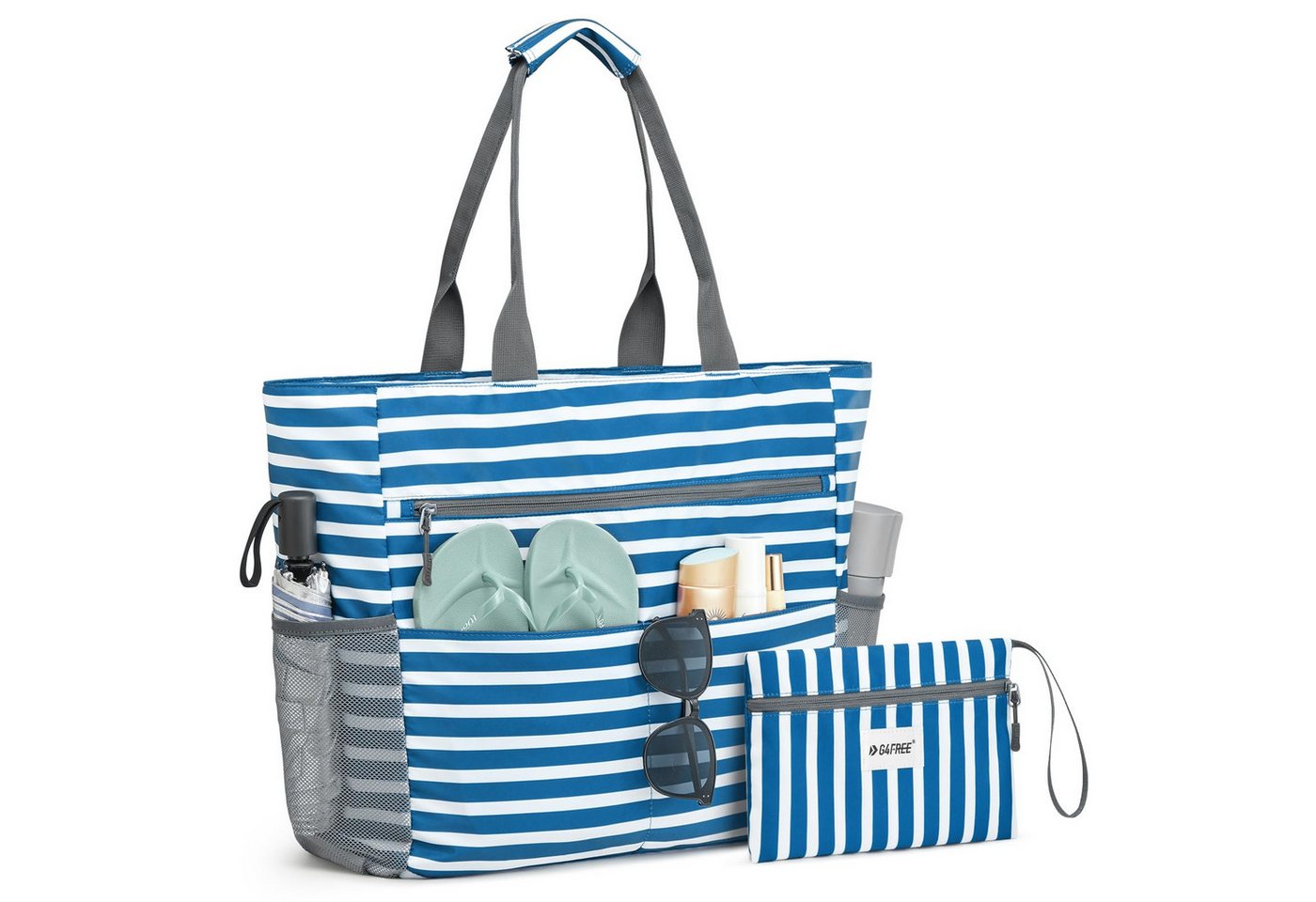 G4Free Strandtasche G4Free Strandtasche wasserdichte Handtasche sanddichte Freizeittasche, Tragetasche groß Reisetaschen faltbar für Frauen Praktische Aufteilung von G4Free