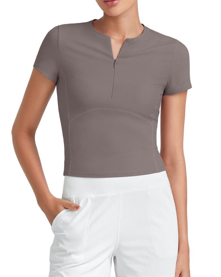 G4Free T-Shirt G4Free Damen Kurzarmshirt Workout Tops Halber Reißverschluss Sport Laufshirt Fitness Oberteile von G4Free