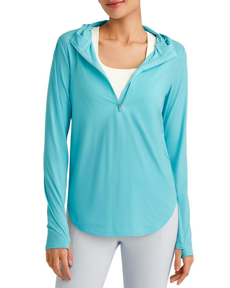 G4Free T-Shirt G4Free Damen Sonnenhemd Kapuzenpullover langärmliges Workout-Oberteil LSF 50+ Rashguard halbem Reißverschluss Wandern Angeln von G4Free