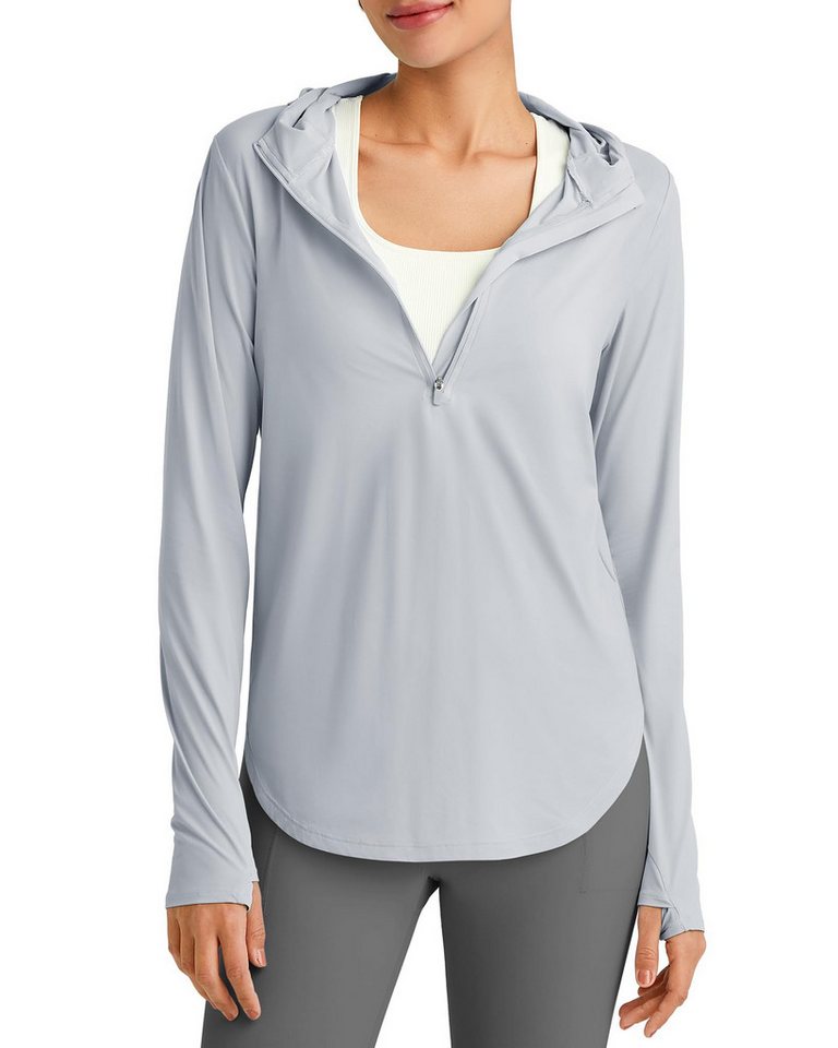 G4Free T-Shirt G4Free Damen Sonnenhemd Kapuzenpullover langärmliges Workout-Oberteil LSF 50+ Rashguard halbem Reißverschluss Wandern Angeln von G4Free