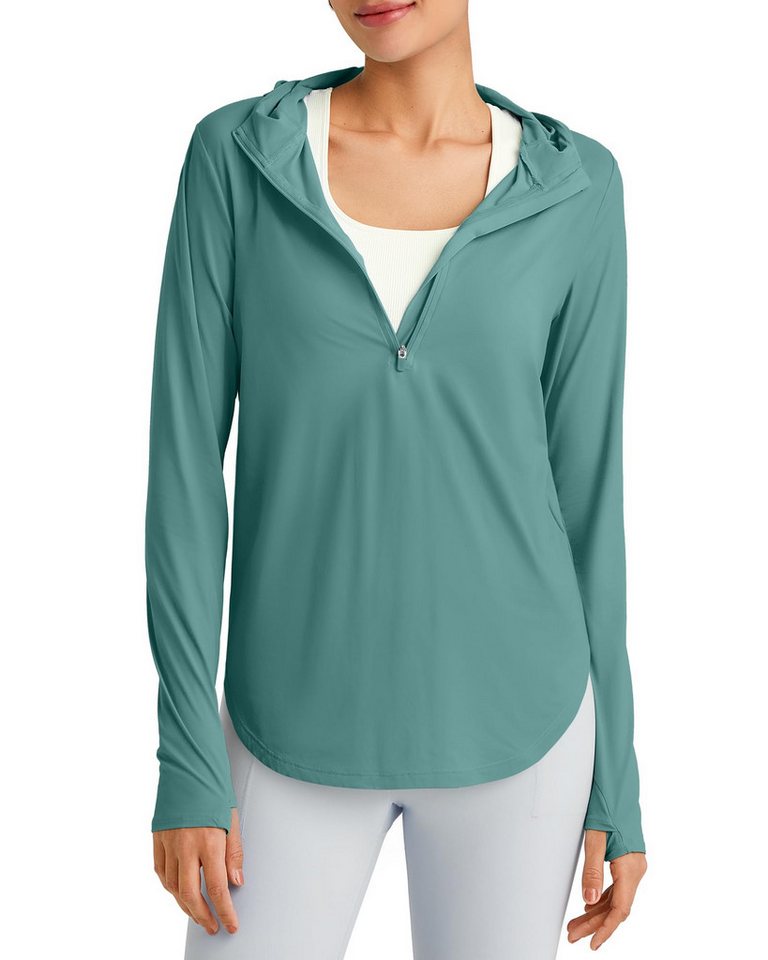 G4Free T-Shirt G4Free Damen Sonnenhemd Kapuzenpullover langärmliges Workout-Oberteil LSF 50+ Rashguard halbem Reißverschluss Wandern Angeln von G4Free