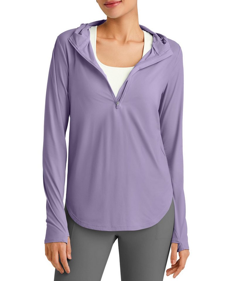 G4Free T-Shirt G4Free Damen Sonnenhemd Kapuzenpullover langärmliges Workout-Oberteil LSF 50+ Rashguard halbem Reißverschluss Wandern Angeln von G4Free