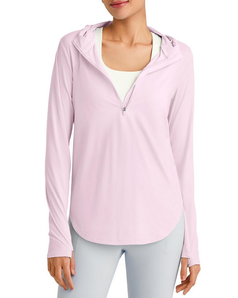 G4Free T-Shirt G4Free Damen Sonnenhemd Kapuzenpullover langärmliges Workout-Oberteil LSF 50+ Rashguard halbem Reißverschluss Wandern Angeln von G4Free
