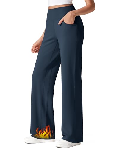 G4Free Thermohose Damen Winter Gefüttert Hohe Taille Thermo Bootcut Yogahose mit Taschen Weites Bein Freizeithose Herbst Jogginghose Petite/Regular/Tall für Lässig Trainieren von G4Free