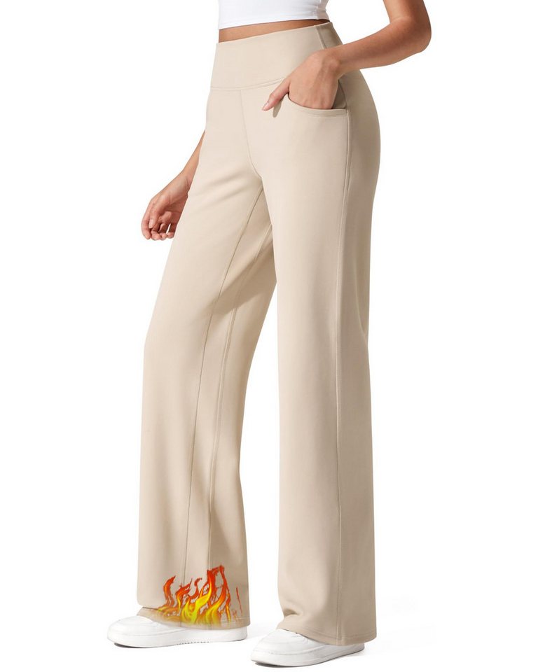 G4Free Thermohose G4Free Damen Jogginghose Winter Gefüttert Hohe Taille Yogahose mit Taschen Weites Bein Freizeithose Herbst Winter von G4Free