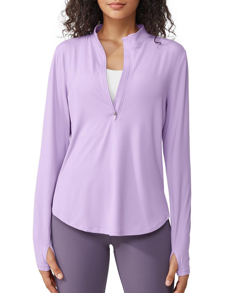 G4Free Trainingsshirt Damen Langarmshirts Sonnenschutz mit halber Reißverschluss UPF 50+ Sport Shirts Leichte Schnell Trocknende Rashguards Draussen von G4Free