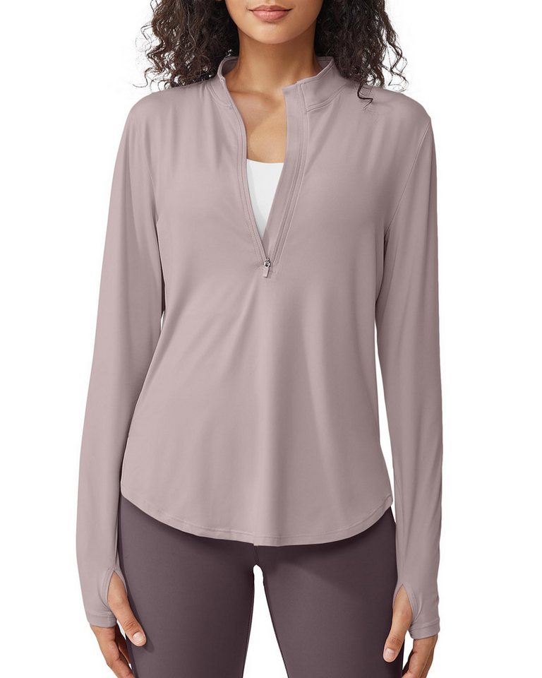 G4Free Trainingsshirt Damen Langarmshirts Sonnenschutz mit halber Reißverschluss UPF 50+ Sport Shirts Leichte Schnell Trocknende Rashguards Draussen von G4Free