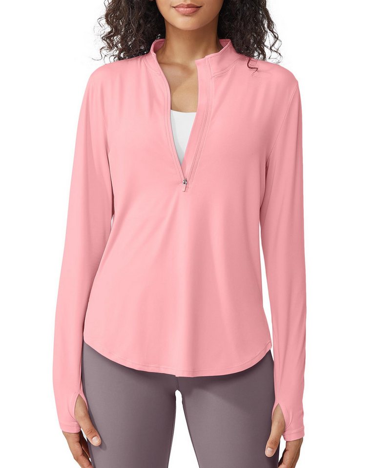 G4Free Trainingsshirt Damen Langarmshirts Sonnenschutz mit halber Reißverschluss UPF 50+ Sport Shirts Leichte Schnell Trocknende Rashguards Draussen von G4Free