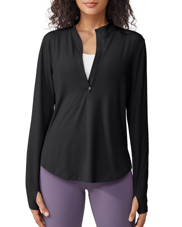 G4Free Trainingsshirt Damen Langarmshirts Sonnenschutz mit halber Reißverschluss UPF 50+ Sport Shirts Leichte Schnell Trocknende Rashguards Draussen von G4Free