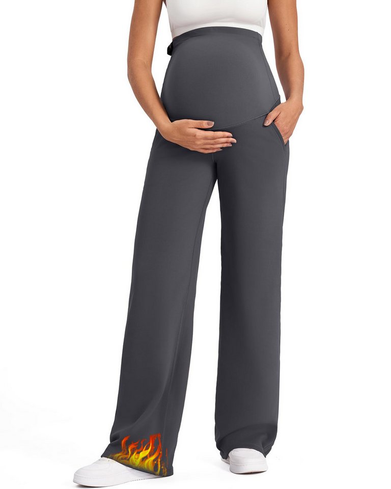 G4Free Umstandshose Damen Umstandshose Schwangerschafts-Yoga-Leggings weitem Bein mit Taschen, gemütliche Schwangerschafts von G4Free