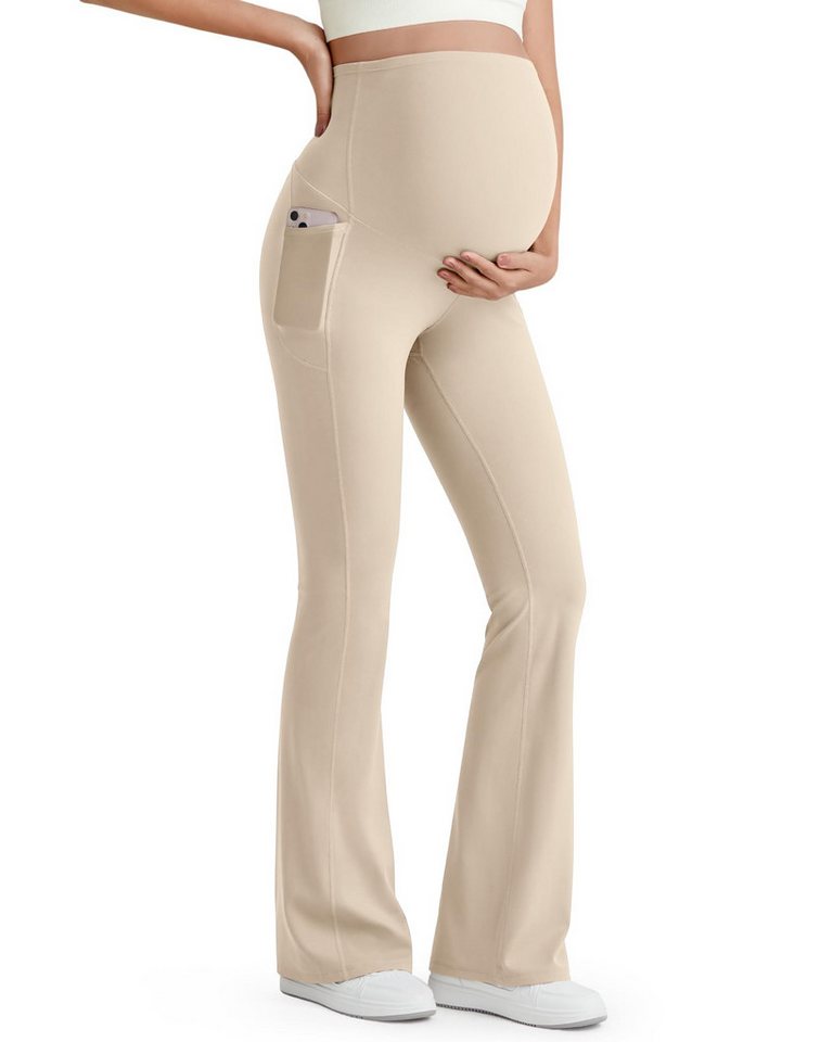 G4Free Umstandshose G4Free Damen Umstandsleggings Schlaghose Jogginghosen stoffhosen BareFeel dehnbar Freizeit Schwangerschafts mit Taschen über dem Bauch von G4Free