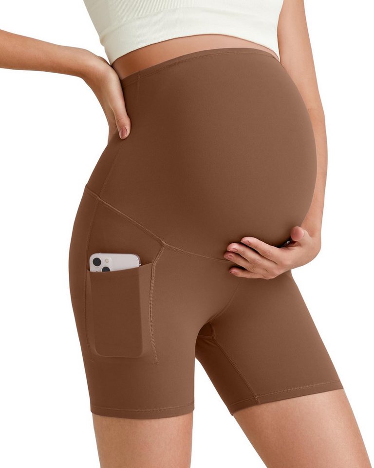 G4Free Umstandshose G4Free Damen Umstandsshorts Umstandsleggings Schwangerschafts Yogahose Barefeel 12,7 cm Umstands Bikershorts Jogginghosen Taschen von G4Free