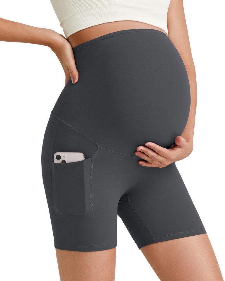 G4Free Umstandshose G4Free Damen Umstandsshorts Umstandsleggings Schwangerschafts Yogahose Barefeel 12,7 cm Umstands Bikershorts Jogginghosen Taschen von G4Free