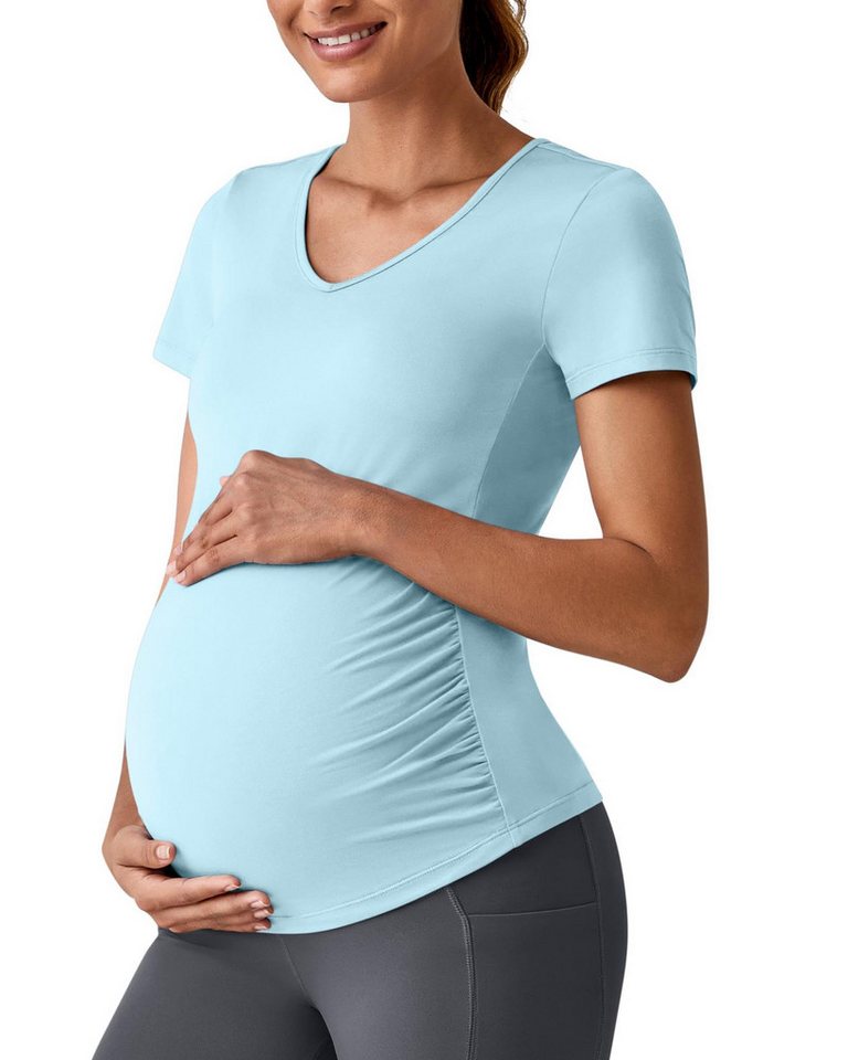 G4Free Umstandsshirt G4Free Damen Kurzarm V-Ausschnitt Schwanger Mutterschaft Oberteile Umstandstop Umstandsmode Umstandskleidung Tops Schwangerschaft Kurzarm von G4Free