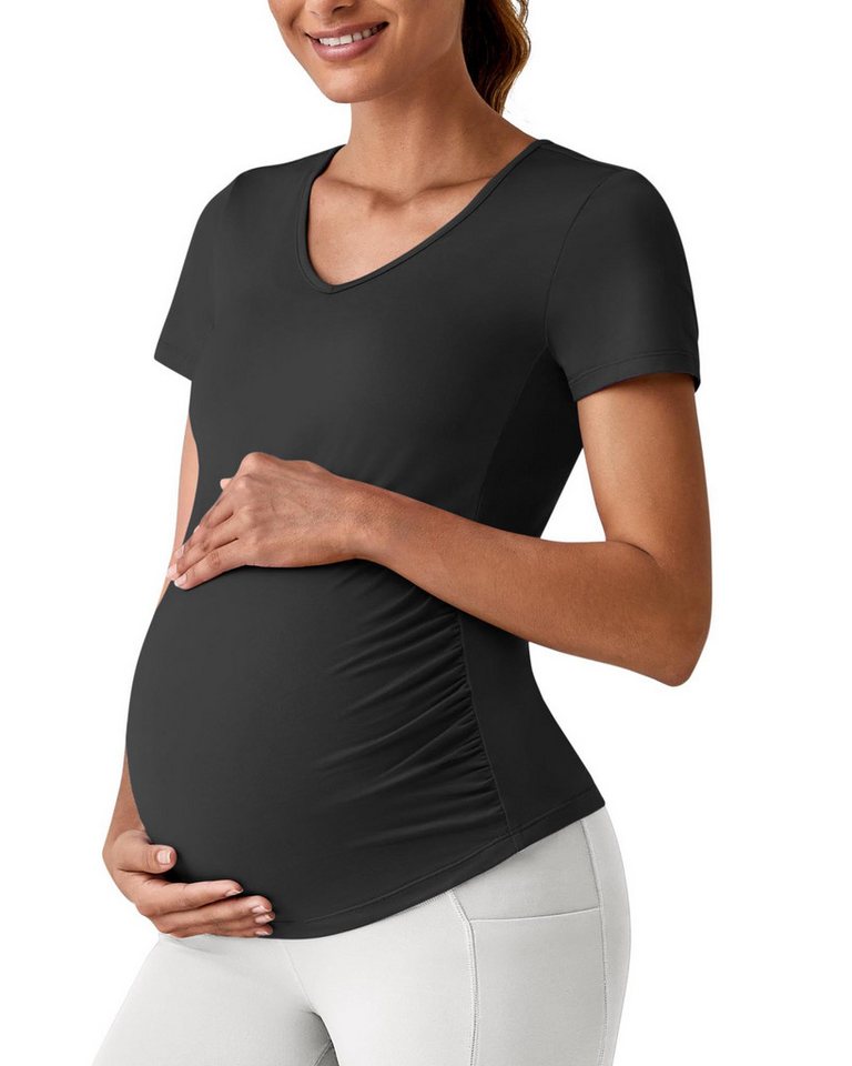 G4Free Umstandsshirt G4Free Damen Kurzarm V-Ausschnitt Schwanger Mutterschaft Oberteile Umstandstop Umstandsmode Umstandskleidung Tops Schwangerschaft Kurzarm von G4Free