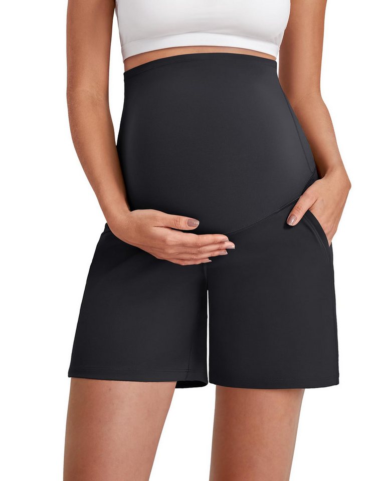 G4Free Umstandsshorts G4Free Damen Umstandshose Shorts Yoga Hose Kurz Umstands-Yogahosen mit Taschen über dem Bauch, dehnbare 6-Zoll von G4Free